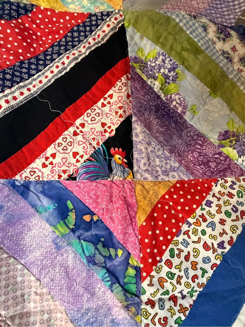 Handmade String Quilt Scrap Patchwork Lap Wall Quilt 43 x 51 - Picture 2 of 11